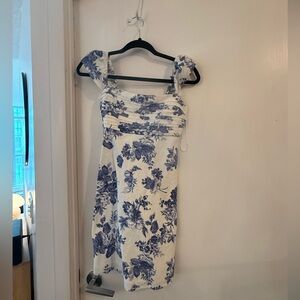 Abercrombie & Fitch White Midi Dress with Blue Floral Print